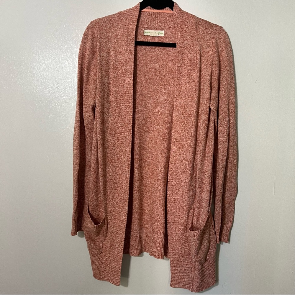 Anthro- Staring at Stars Fall Long Open Cardigan Duster in Orange Sand Sz Large